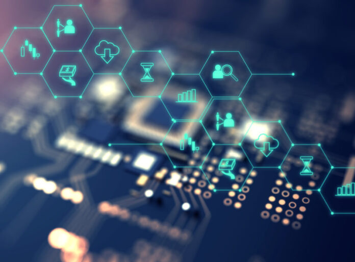 fintech icon on abstract financial technology background .